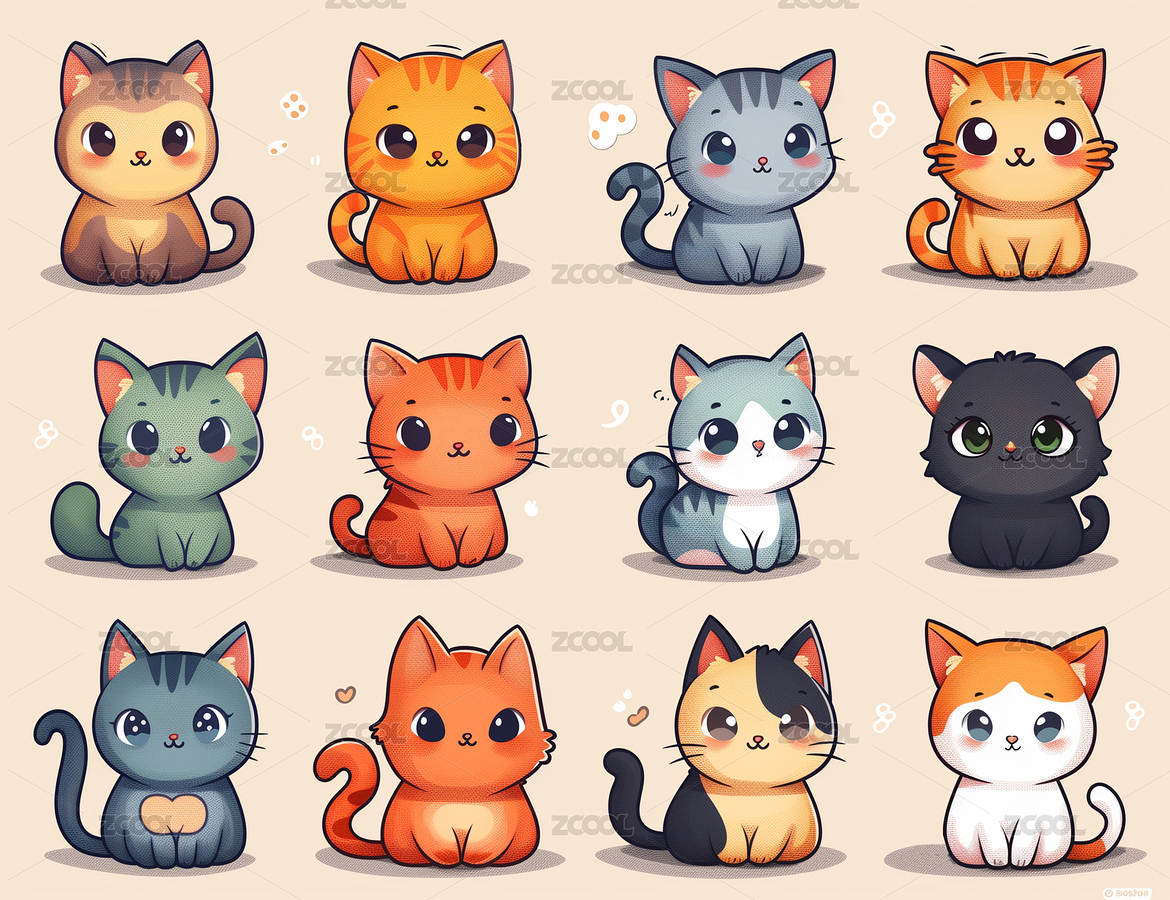 多种卡通简笔画约小猫简笔画立绘形象设计（主预览-7187642） - 未分类 - 站酷设计师小山插画原创素材 - 站酷ZCOOL