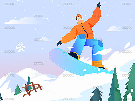 冬日滑雪插画