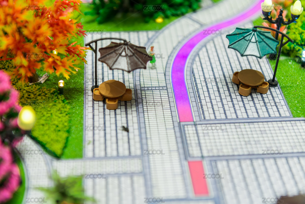 房地產(chǎn)售樓處建筑模型沙盤中住宅小區(qū)休閑區(qū)建筑規(guī)劃場景太陽傘桌椅局部特寫（主預(yù)覽-4101543） - 未分類 - 站酷設(shè)計(jì)師雪天的故事原創(chuàng)素材 - 站酷ZCOOL