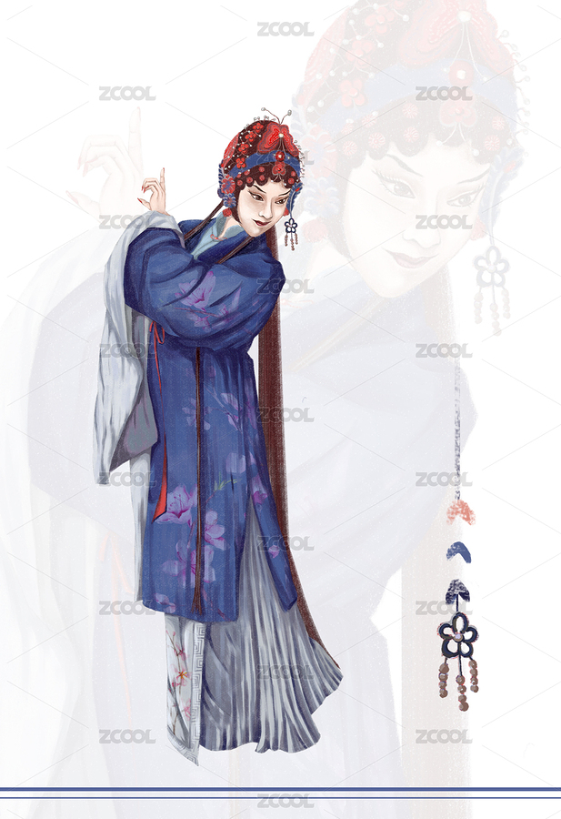 秦腔戏曲女性旦角正旦人物手绘插画（主预览-9029175） - 未分类 - 站酷设计师夏彤蝈蝈原创素材 - 站酷ZCOOL