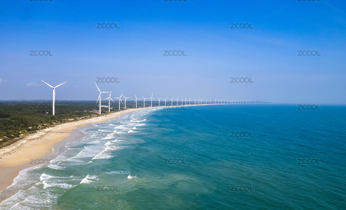俯瞰海口沙滩海岸边排成一线的风力发电机（主预览-12685424） - 未分类 - 站酷设计师voodoozjy原创素材 - 站酷ZCOOL