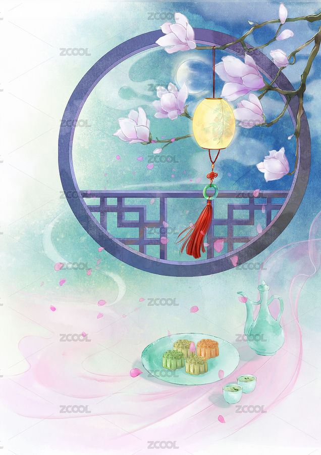 手绘古风场景花窗玉兰花枝灯笼（主预览-8081604） - 未分类 - 站酷设计师甘草的画园原创素材 - 站酷ZCOOL