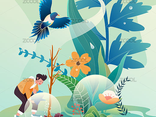 植树节插画矢量图