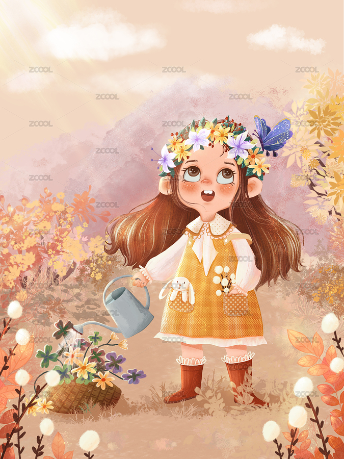 春天小女孩澆花可愛肌理風(fēng)格兒童插畫（主預(yù)覽-9687231） - 未分類 - 站酷設(shè)計師april15022130749原創(chuàng)素材 - 站酷ZCOOL