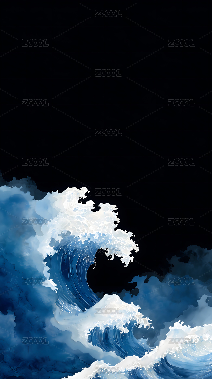 巨浪翻滚海面乌云笼罩