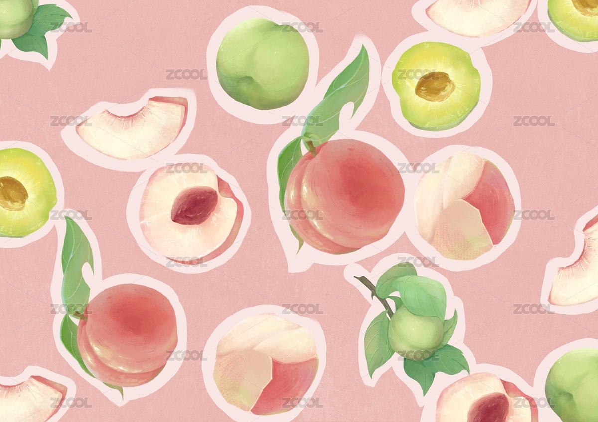 水蜜桃和李子的平面水果圖案（主預(yù)覽-2040418） - 未分類 - 站酷設(shè)計(jì)師慢慢閑原創(chuàng)素材 - 站酷ZCOOL