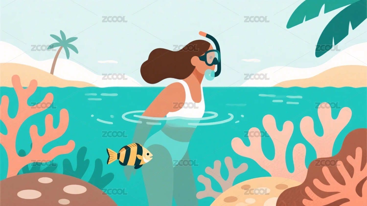 海洋浮潜插画