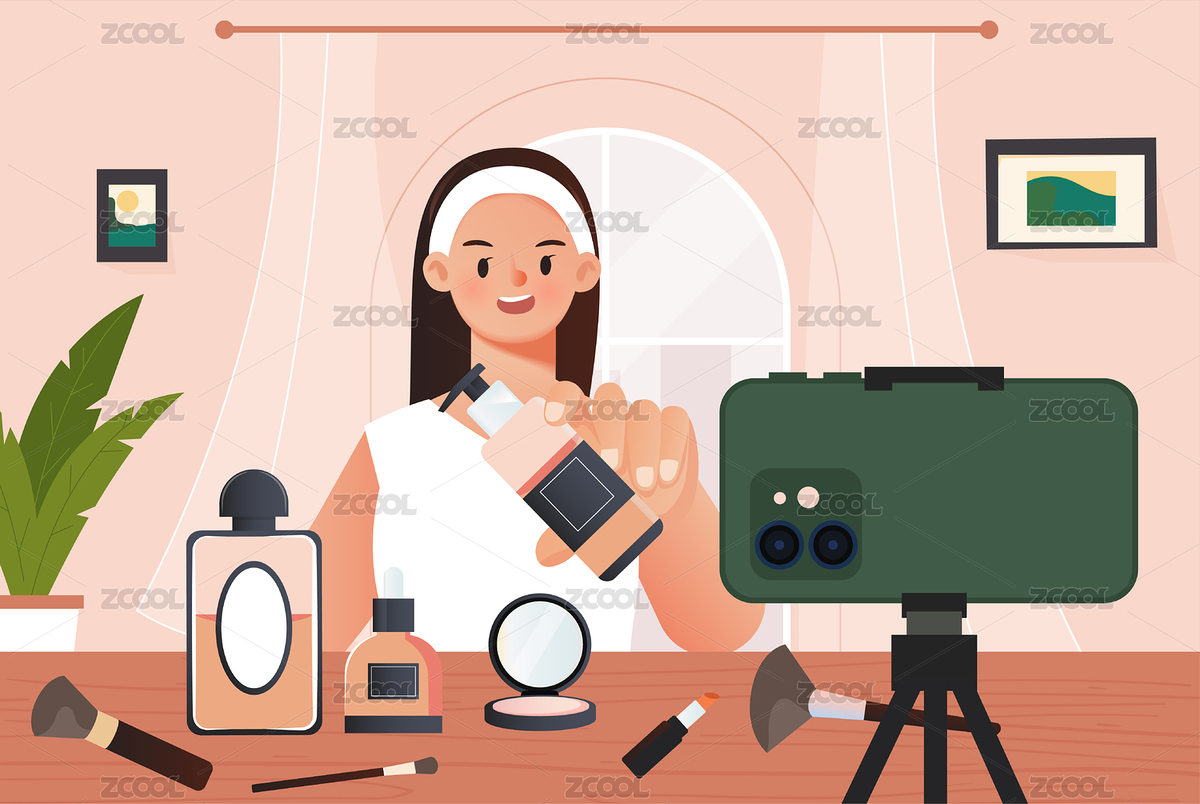 女孩正在用手機(jī)直播（主預(yù)覽-7755107） - 未分類 - 站酷設(shè)計(jì)師速寫84原創(chuàng)素材 - 站酷ZCOOL