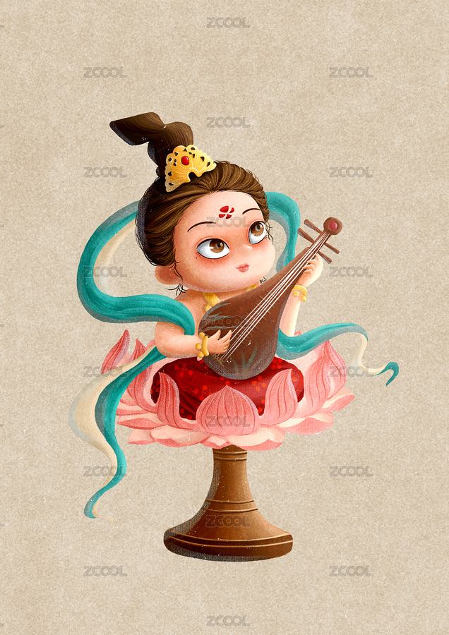 坐在蓮花燈上的敦煌飛天小仙女在彈琵琶（主預(yù)覽-6380054） - 未分類 - 站酷設(shè)計師藝心yixin原創(chuàng)素材 - 站酷ZCOOL