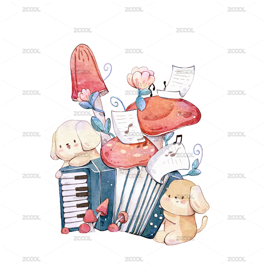 小狗的蘑菇演奏會（主預覽-6057289） - 未分類 - 站酷設(shè)計師尺素素素原創(chuàng)素材 - 站酷ZCOOL