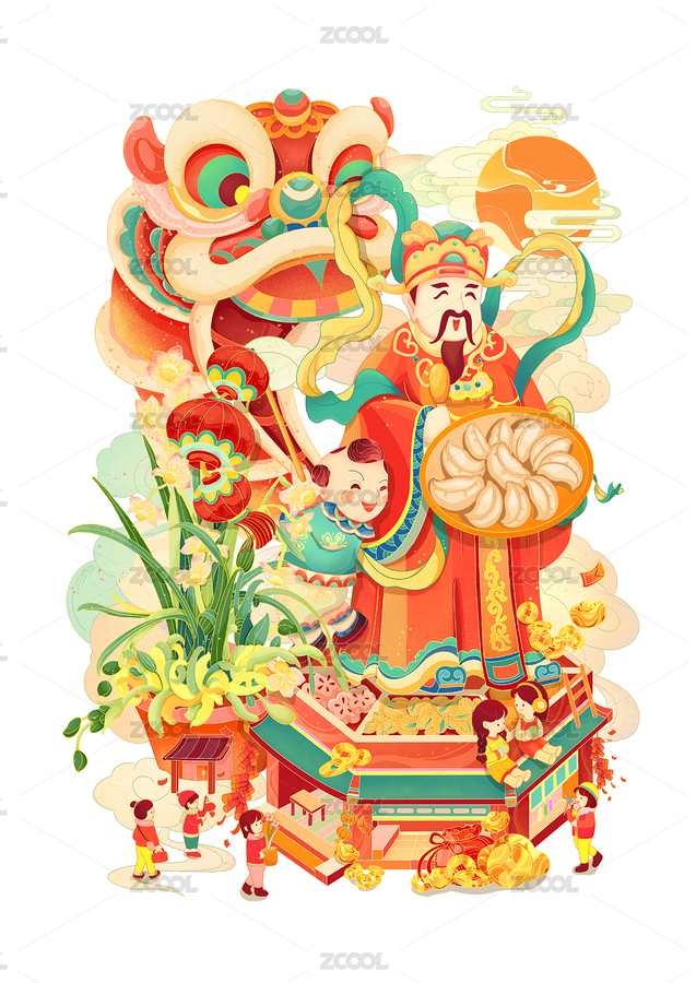 恭贺新春灶神蛇年过年舞狮国潮插画（主预览-9086919） - 未分类 - 站酷设计师Qiaosch原创素材 - 站酷ZCOOL
