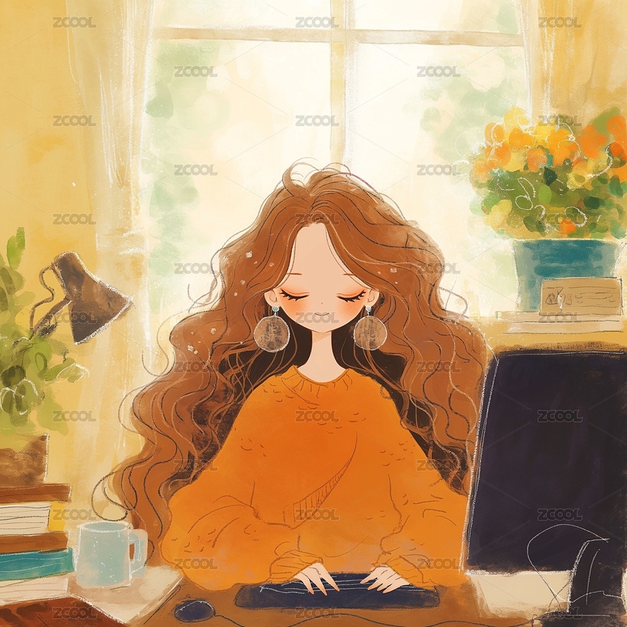 松弛感女孩的插畫（主預覽-8716094） - 未分類 - 站酷設計師Naco｜here原創(chuàng)素材 - 站酷ZCOOL