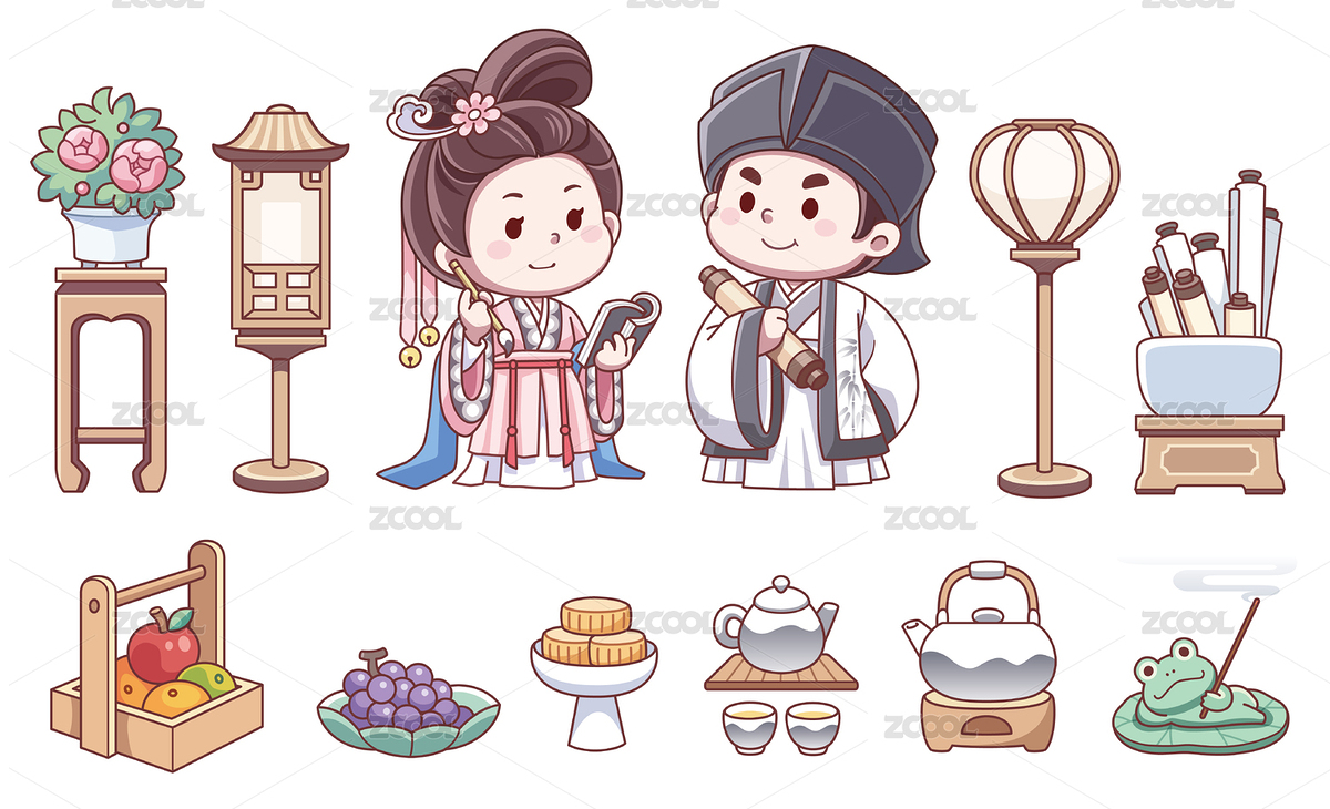 宋朝人物古風(fēng)物件卡通矢量圖（主預(yù)覽-7310754） - 未分類 - 站酷設(shè)計(jì)師露露貓糯團(tuán)原創(chuàng)素材 - 站酷ZCOOL