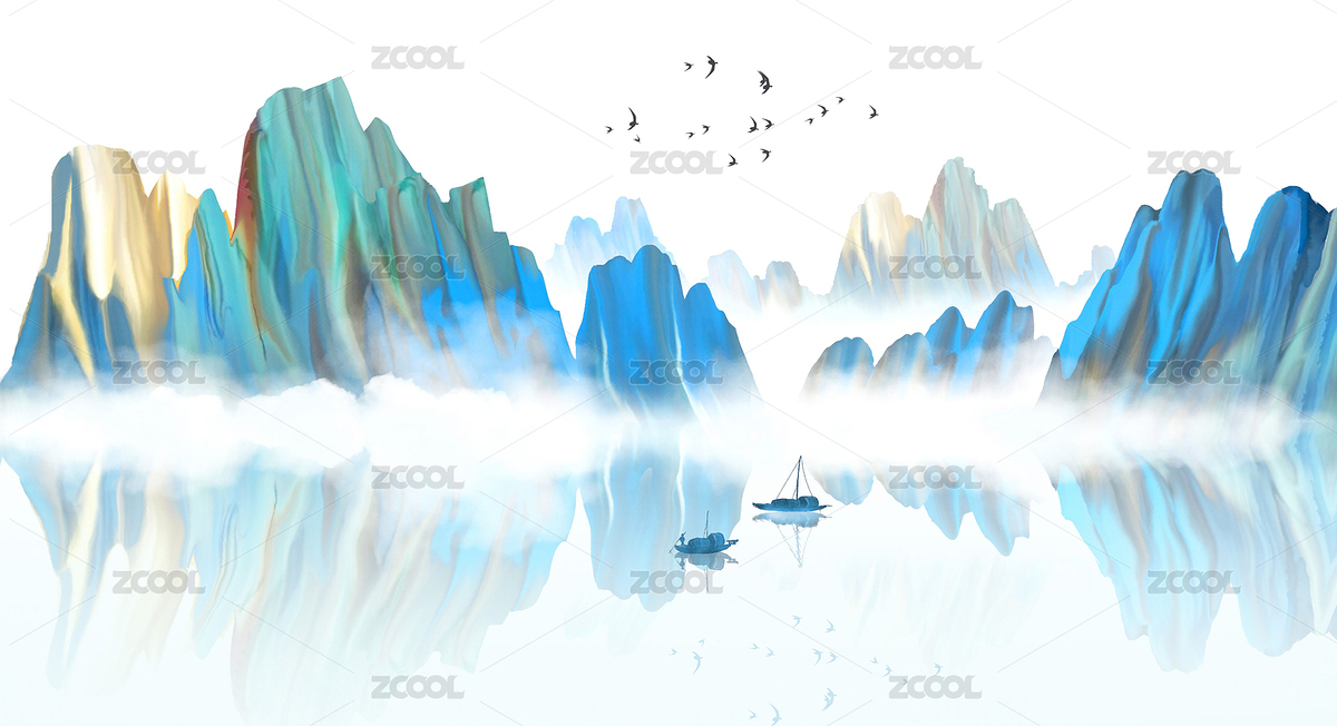 藍(lán)色輕奢新中式抽象意境山水裝飾畫（主預(yù)覽-3399324） - 未分類 - 站酷設(shè)計(jì)師心靈藝坊原創(chuàng)素材 - 站酷ZCOOL