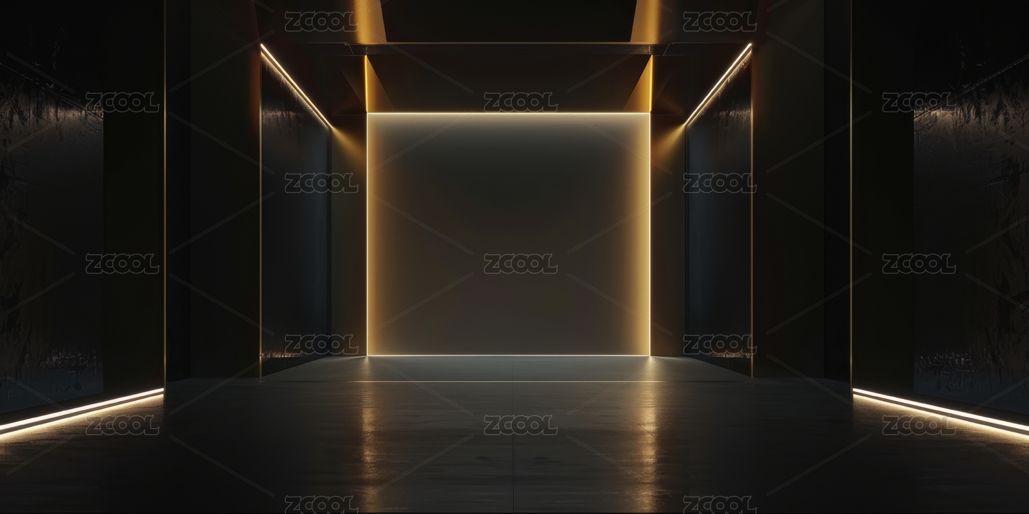 黑金现代几何建筑空间平台3D渲染抽象背景