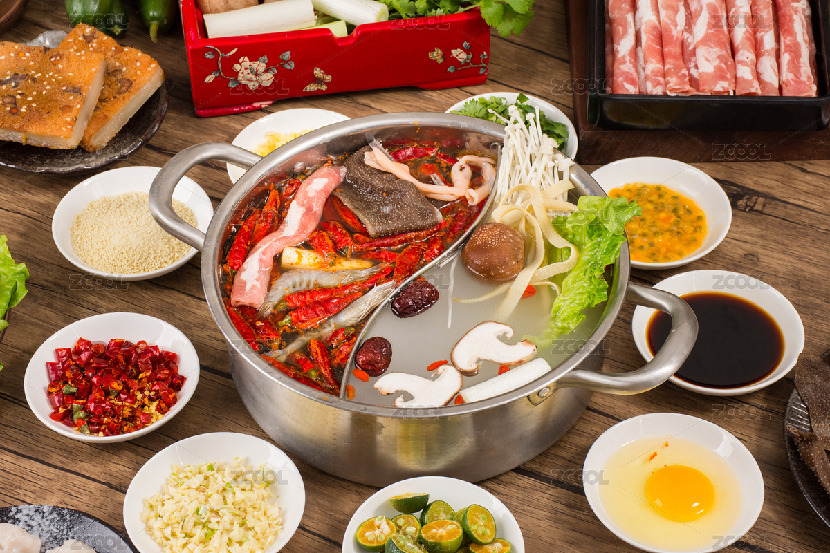 裝滿食材的鴛鴦鍋與火鍋食材放在桌子上（主預(yù)覽-6316388） - 未分類 - 站酷設(shè)計師丫姐原創(chuàng)素材 - 站酷ZCOOL