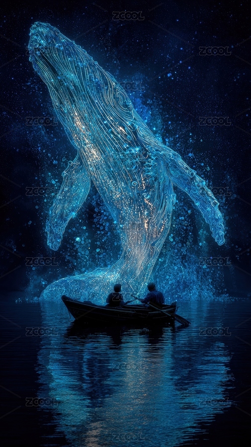 夜色中兩人劃船觀賞躍出水面的巨鯨（主預(yù)覽-11172316） - 未分類 - 站酷設(shè)計師光繪未來原創(chuàng)素材 - 站酷ZCOOL