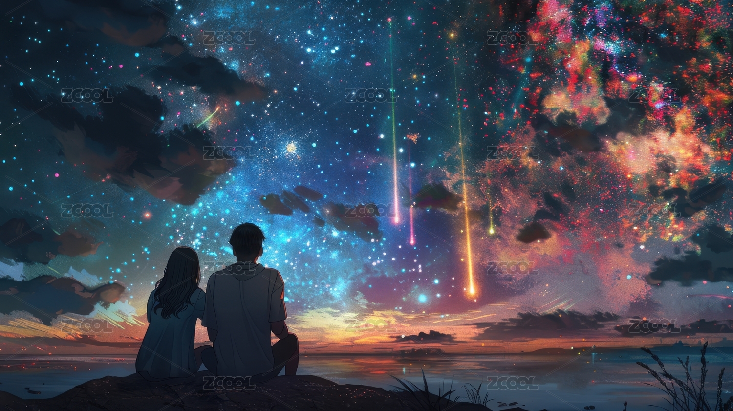 七夕情人节节日恋爱祝福浪漫唯美艺术插画