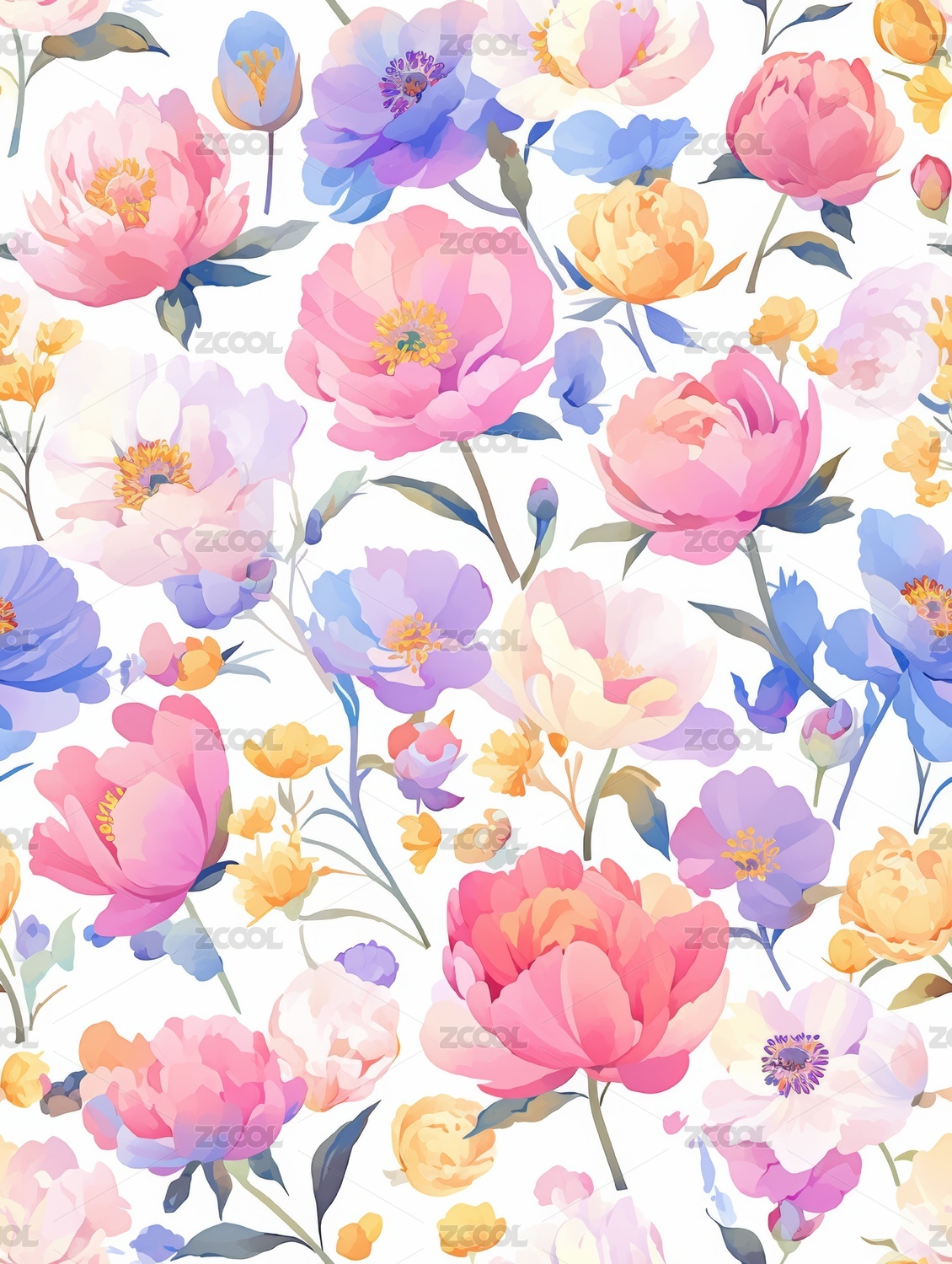 花朵  印花图案  插画  无缝图 