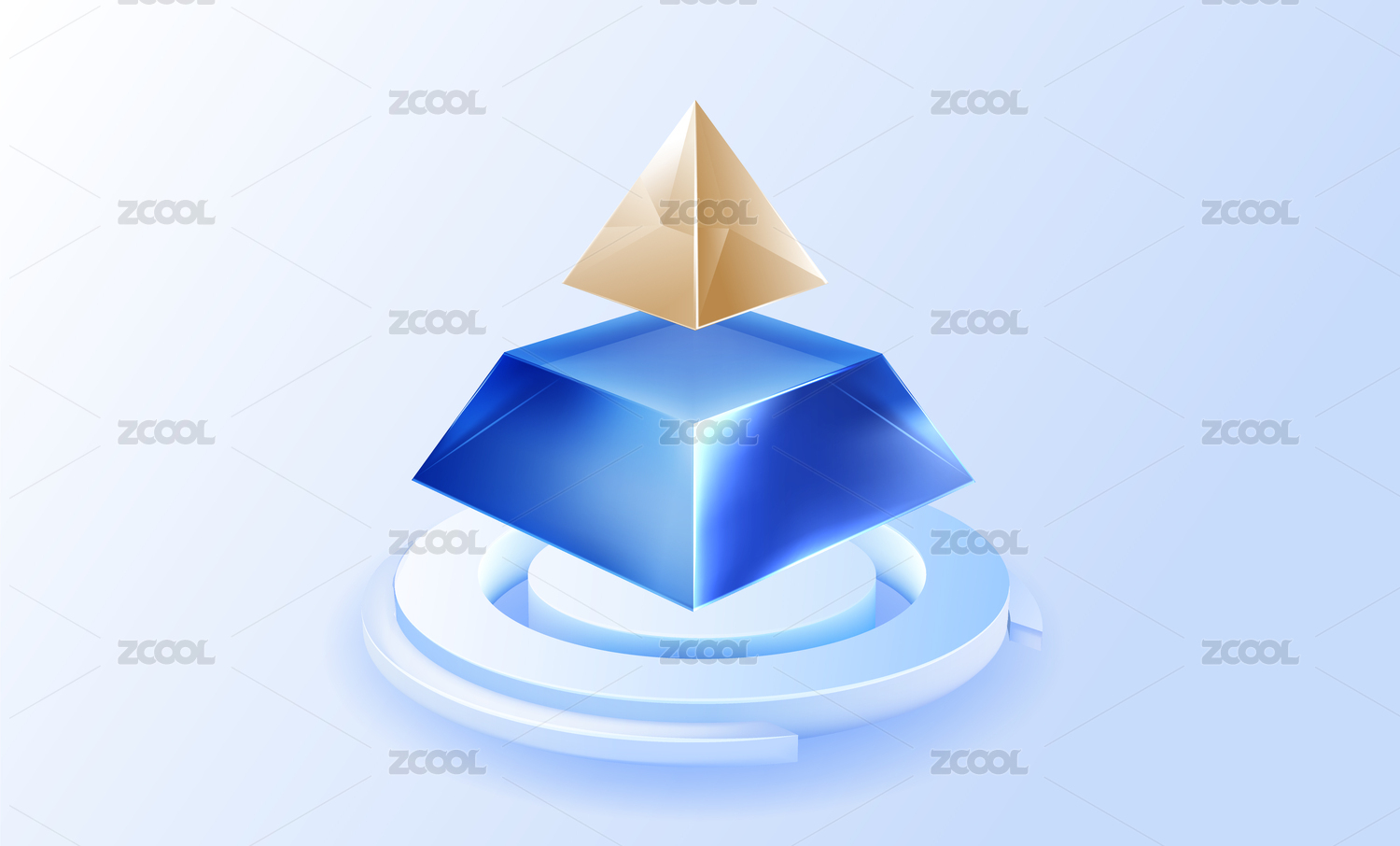 蓝色金色立体金字塔信息图表