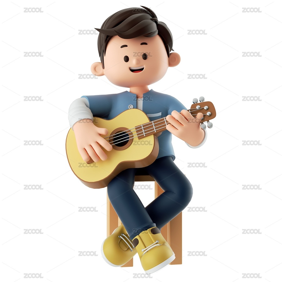 一个男孩坐在椅子上弹吉他3D人物插画素材（主预览-6337308） - 未分类 - 站酷设计师熊布尔原创素材 - 站酷ZCOOL