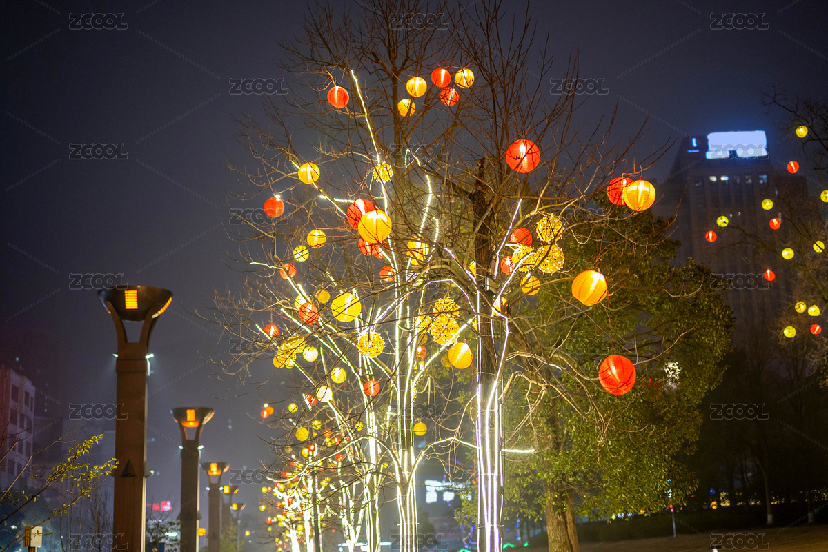 掛滿燈籠的樹春節(jié)燈飾背景（主預覽-8725061） - 未分類 - 站酷設計師風暴麗麗原創(chuàng)素材 - 站酷ZCOOL