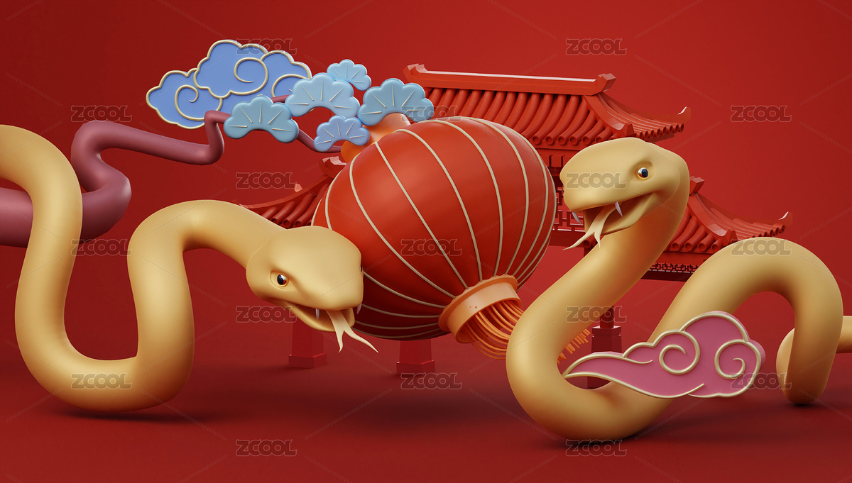 古典國潮中國蛇年黃金蟒蛇春節(jié)3D設計（主預覽-6441713） - 未分類 - 站酷設計師無邊苦海原創(chuàng)素材 - 站酷ZCOOL