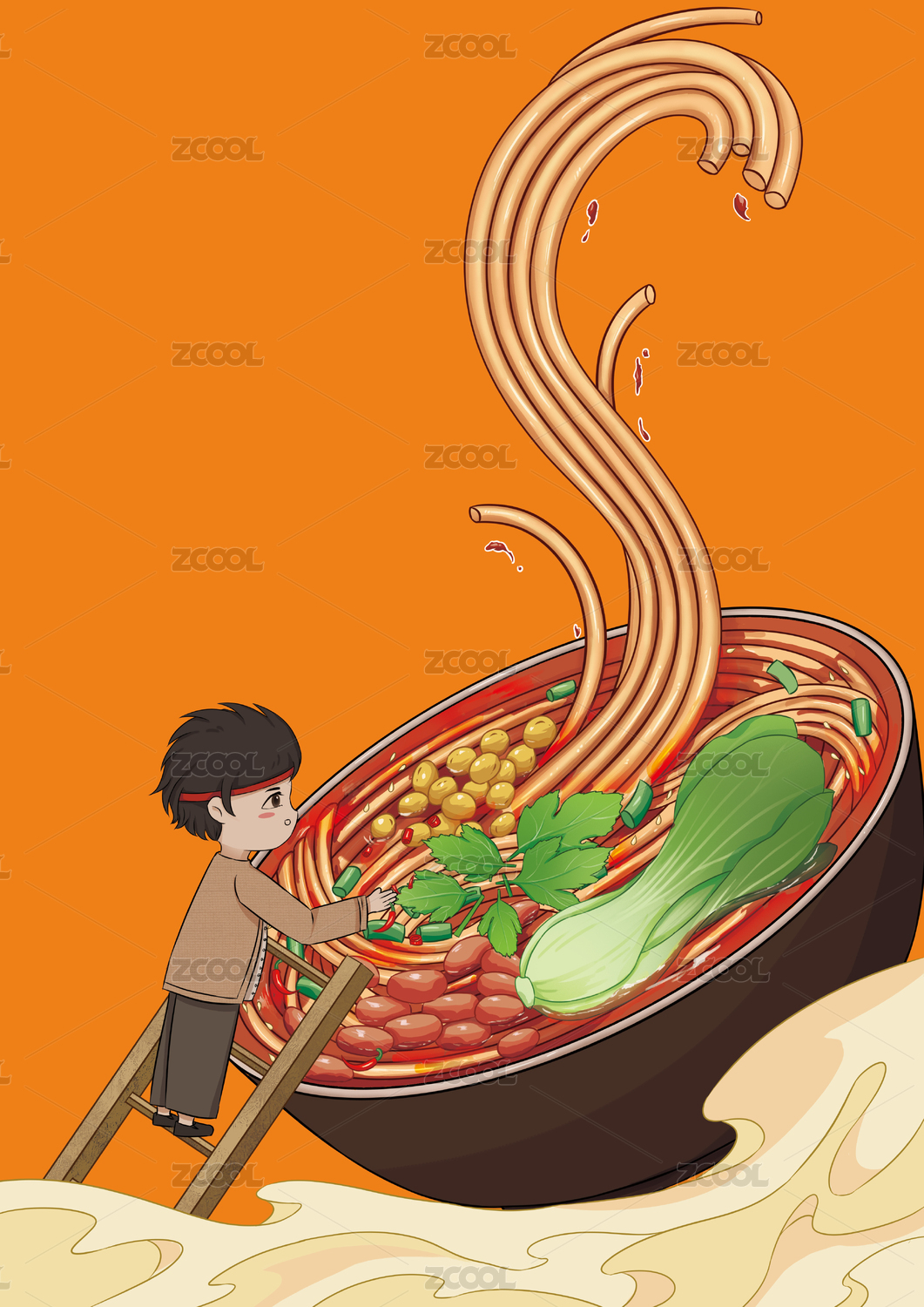 酸辣粉包装插画