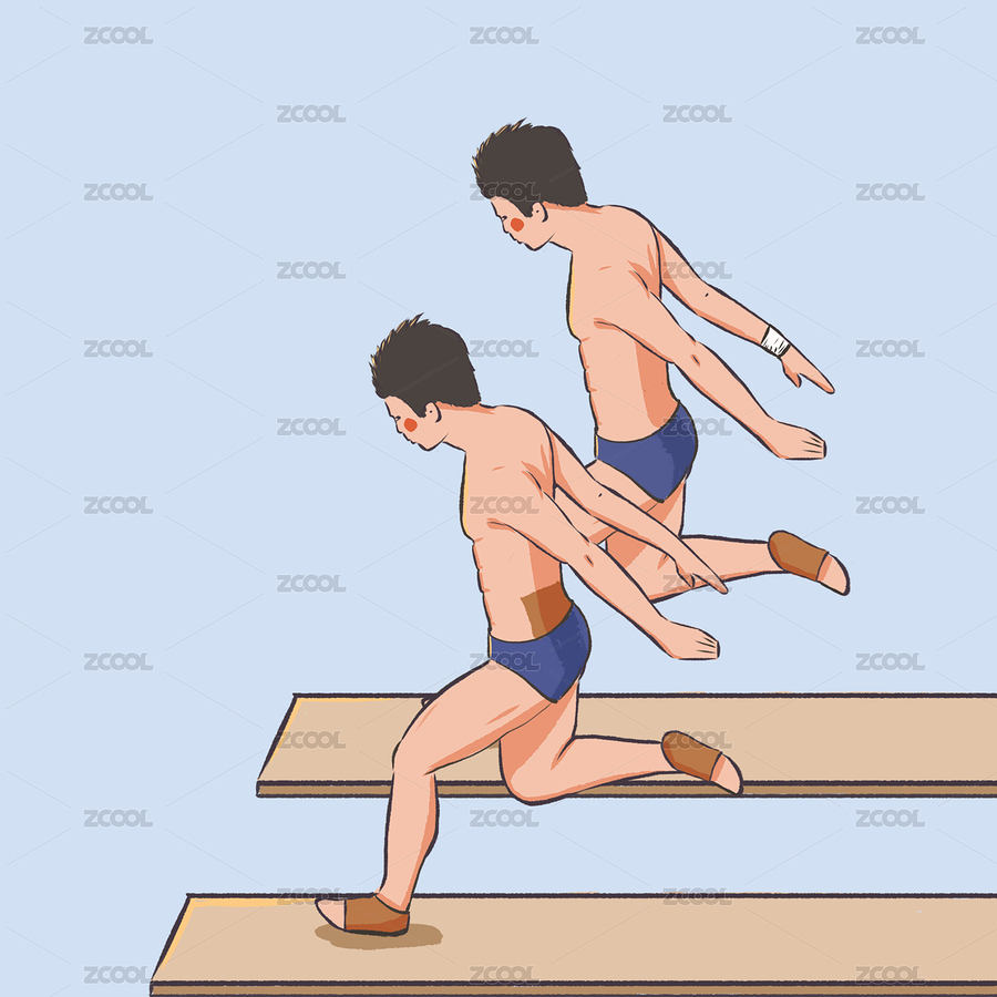 男子双人跳水手绘插画（主预览-9528370） - 未分类 - 站酷设计师april15022130749原创素材 - 站酷ZCOOL