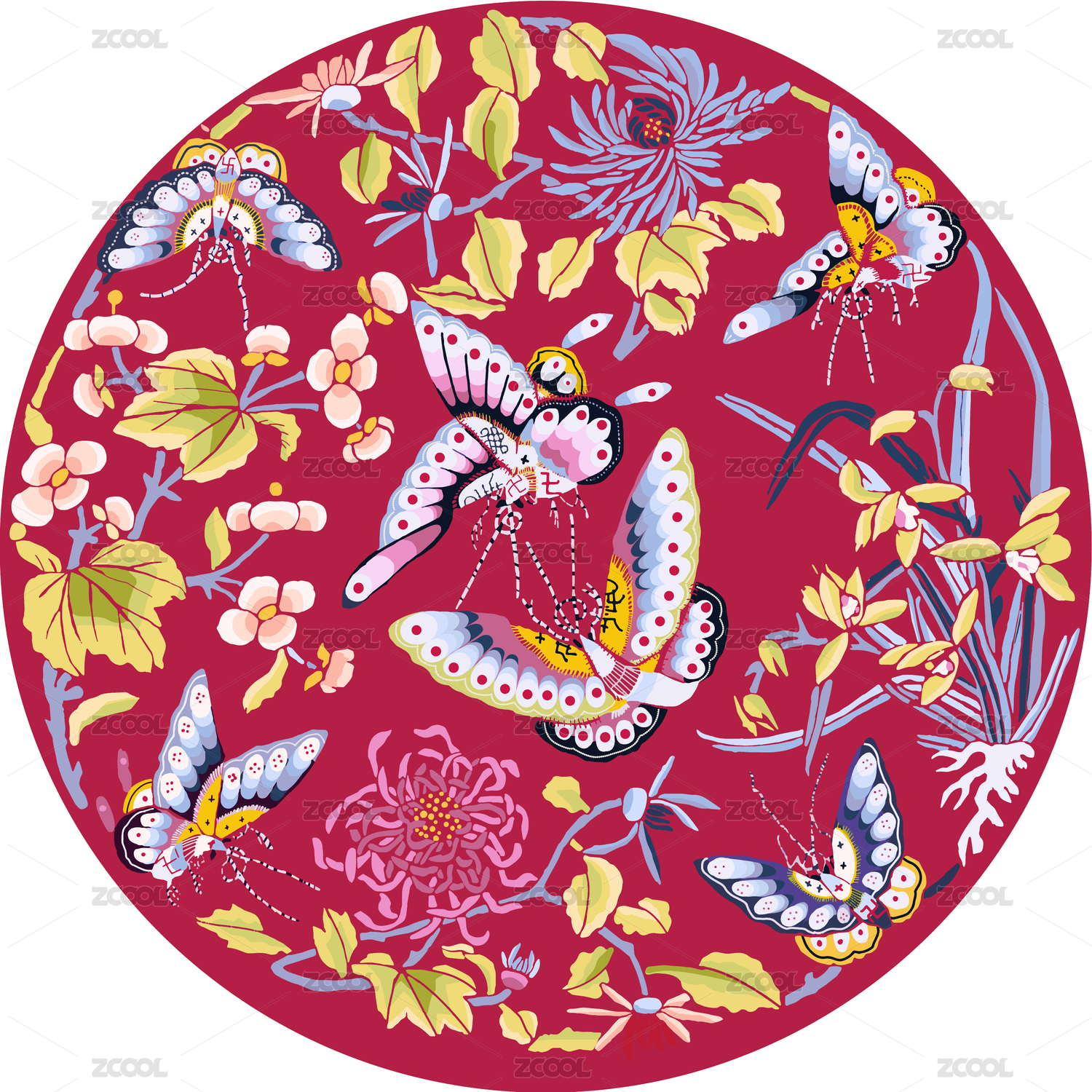 站酷纹样-中国传统服饰图案纹样刺绣蝴蝶