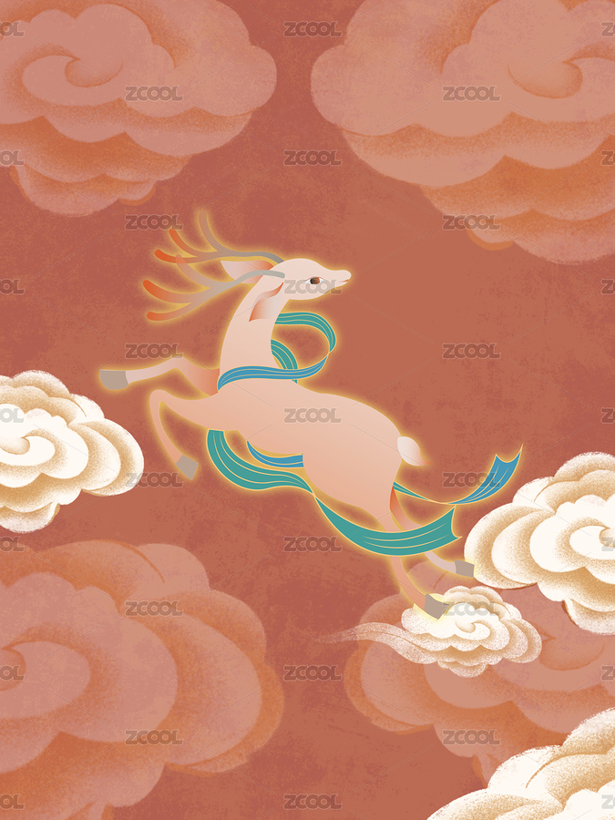中国传统敦煌神鹿脚踏祥云（主预览-12659191） - 未分类 - 站酷设计师KANLIU原创素材 - 站酷ZCOOL