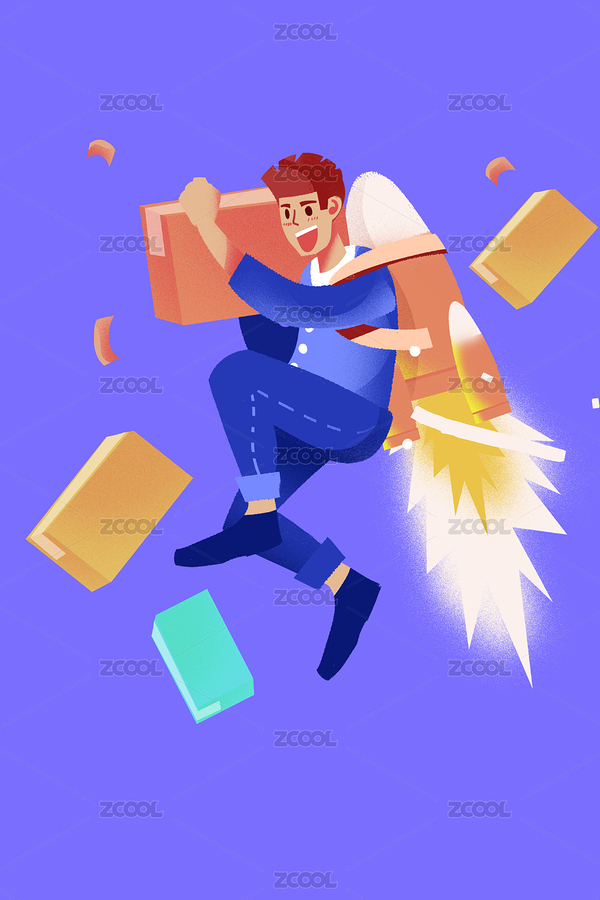 卡通手繪快遞員火箭推進(jìn)派送送快遞員插畫（主預(yù)覽-7861801） - 未分類 - 站酷設(shè)計師華仔DAOHUA原創(chuàng)素材 - 站酷ZCOOL