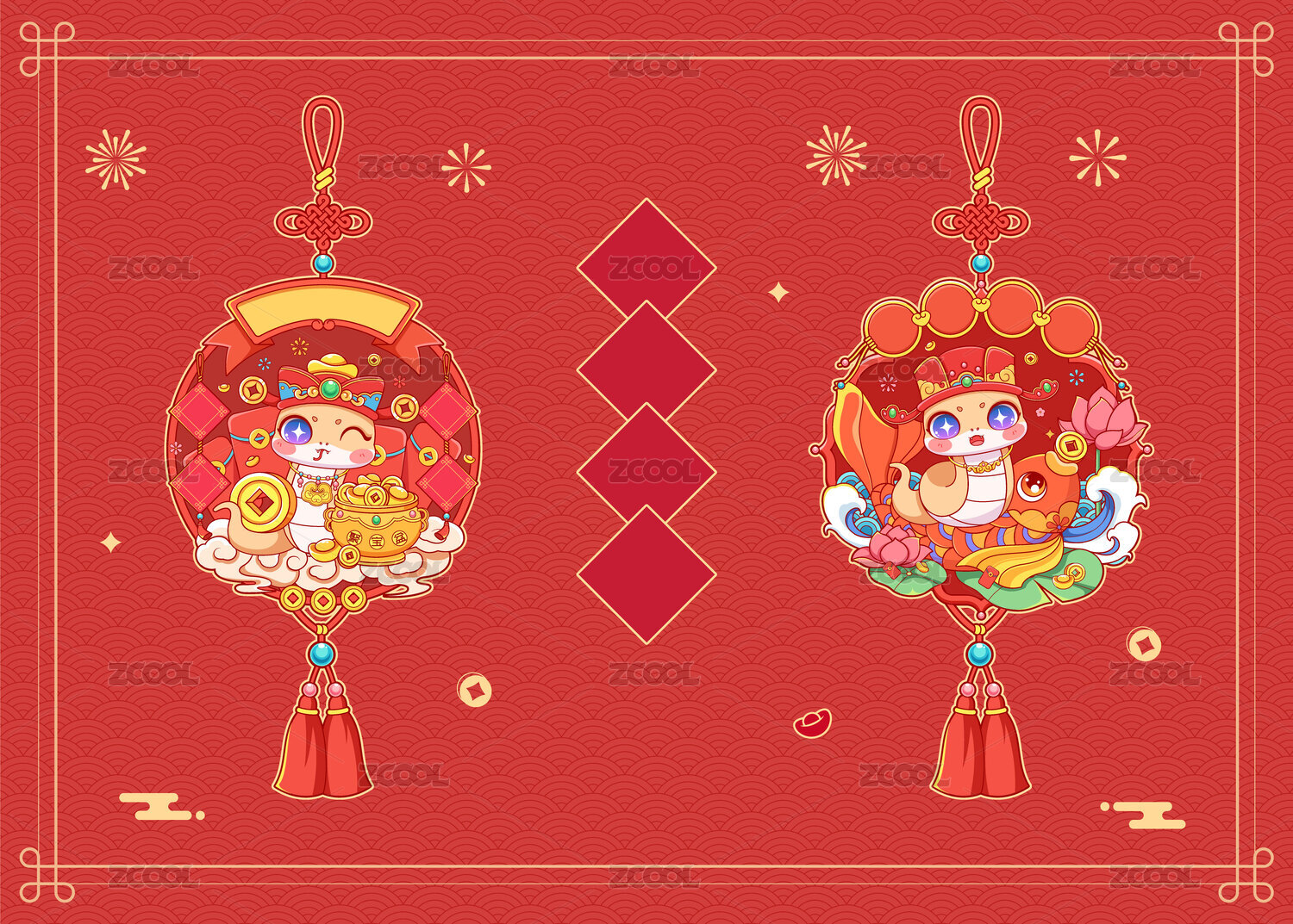 蛇年如意节卡通潮流矢量插画