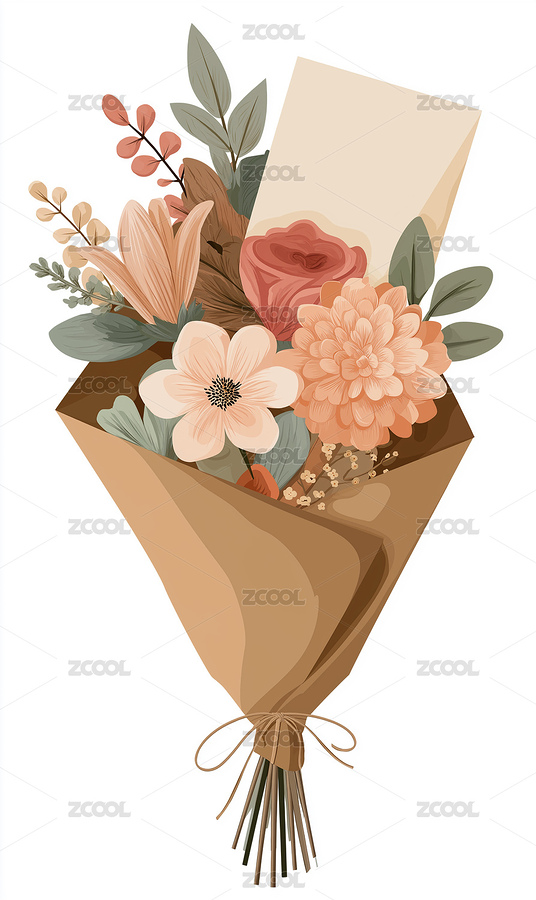 牛皮紙花束配卡片的插畫設計素材（主預覽-10805306） - 未分類 - 站酷設計師創(chuàng)研造意原創(chuàng)素材 - 站酷ZCOOL
