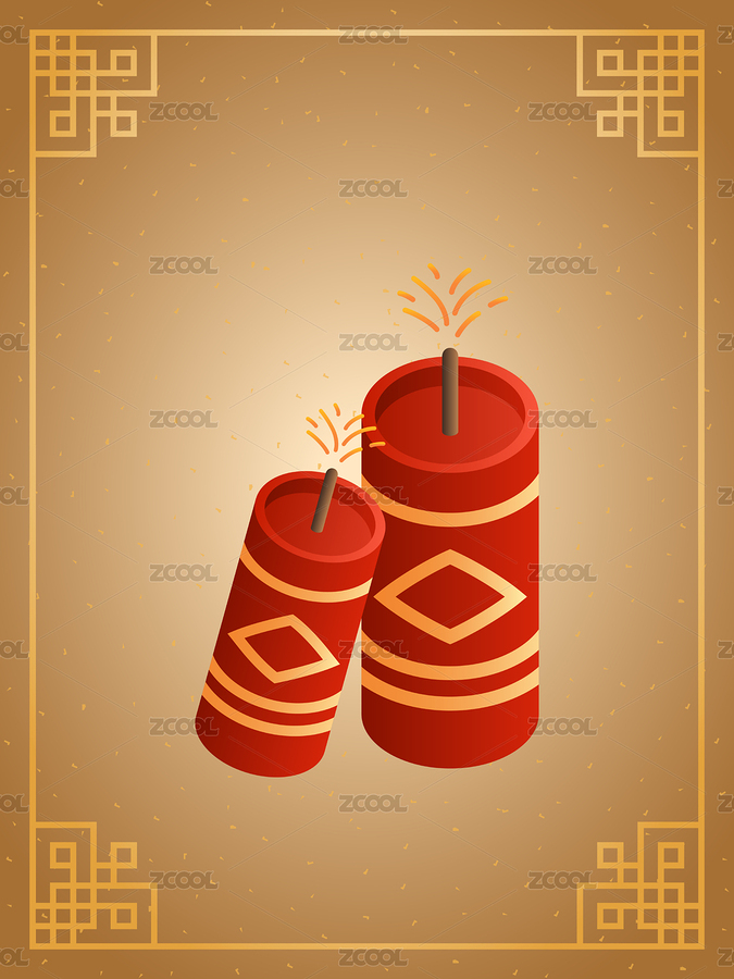 春節(jié)新年元宵節(jié)插畫中式邊框兩個炮竹（主預覽-8504610） - 未分類 - 站酷設計師小幽創(chuàng)意原創(chuàng)素材 - 站酷ZCOOL