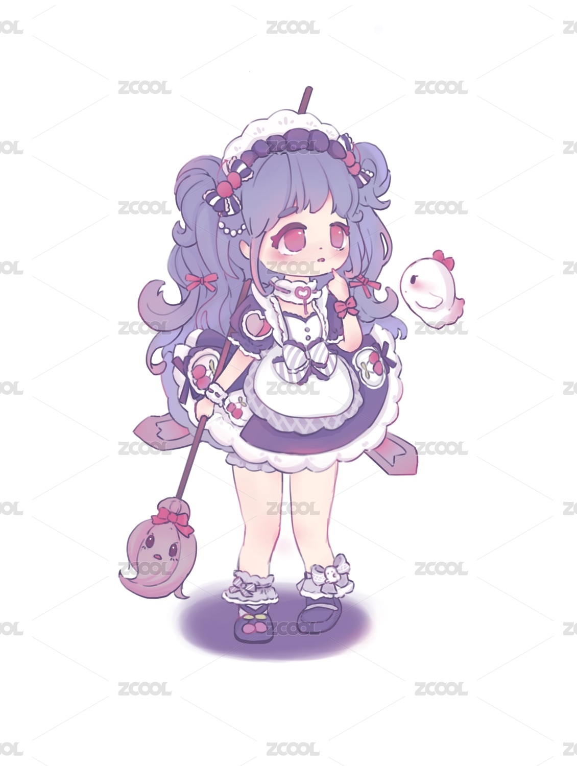 Q版紫色裙子吉祥物ip形象女孩