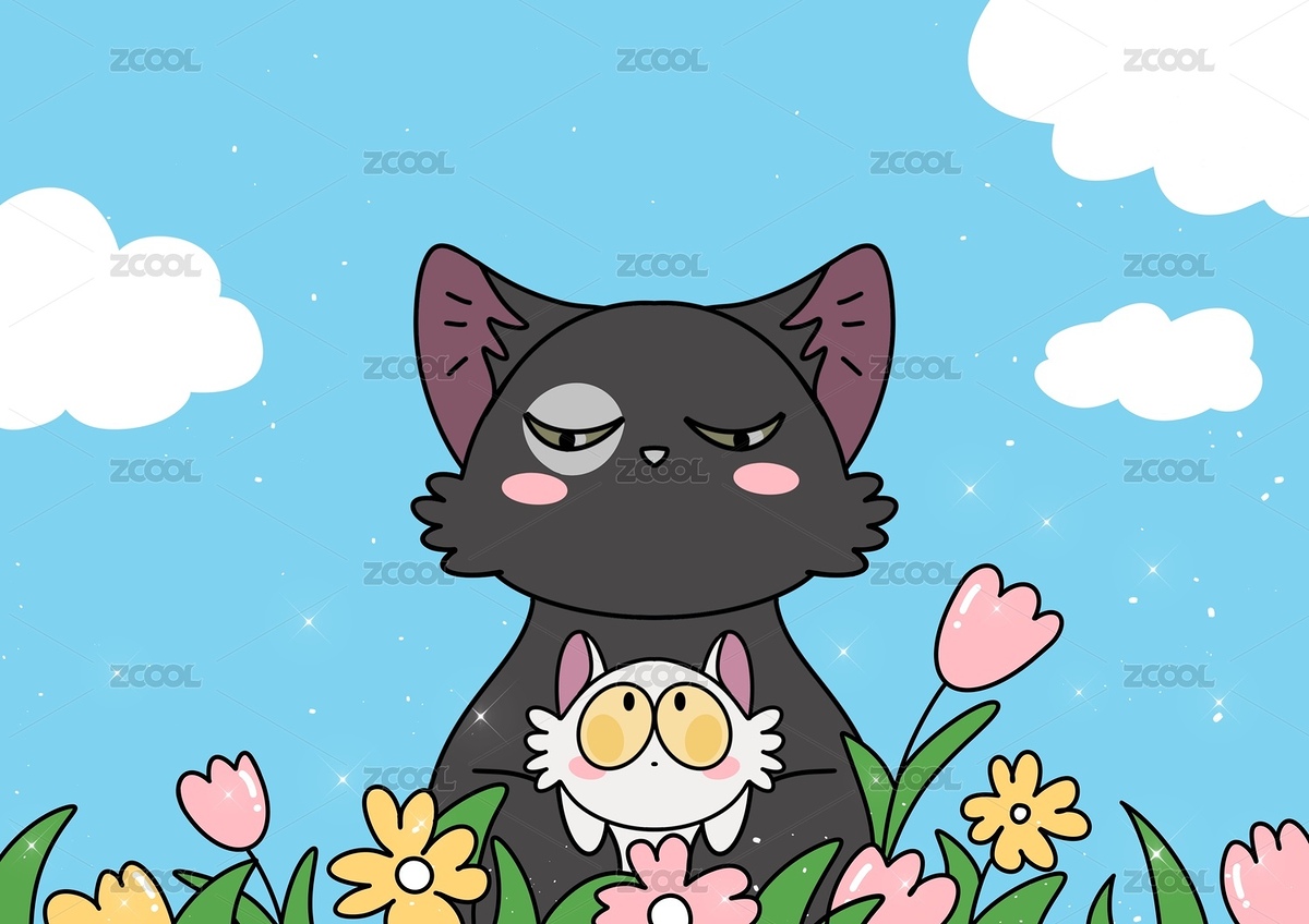 宮崎駿動漫風(fēng)格可愛貓咪卡通插畫（主預(yù)覽-2050756） - 未分類 - 站酷設(shè)計師畫畫的四葉原創(chuàng)素材 - 站酷ZCOOL