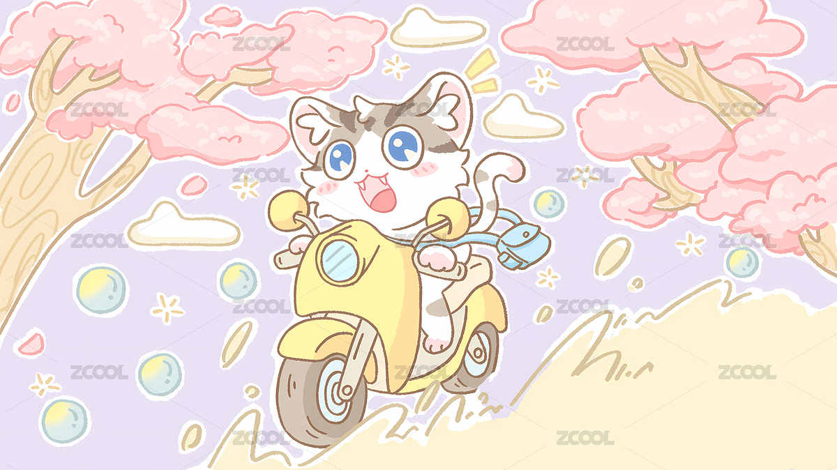 再櫻花樹(shù)下騎摩托車的貓咪IP壁紙背景元素（主預(yù)覽-8091257） - 未分類 - 站酷設(shè)計(jì)師莓氣泄漏124原創(chuàng)素材 - 站酷ZCOOL