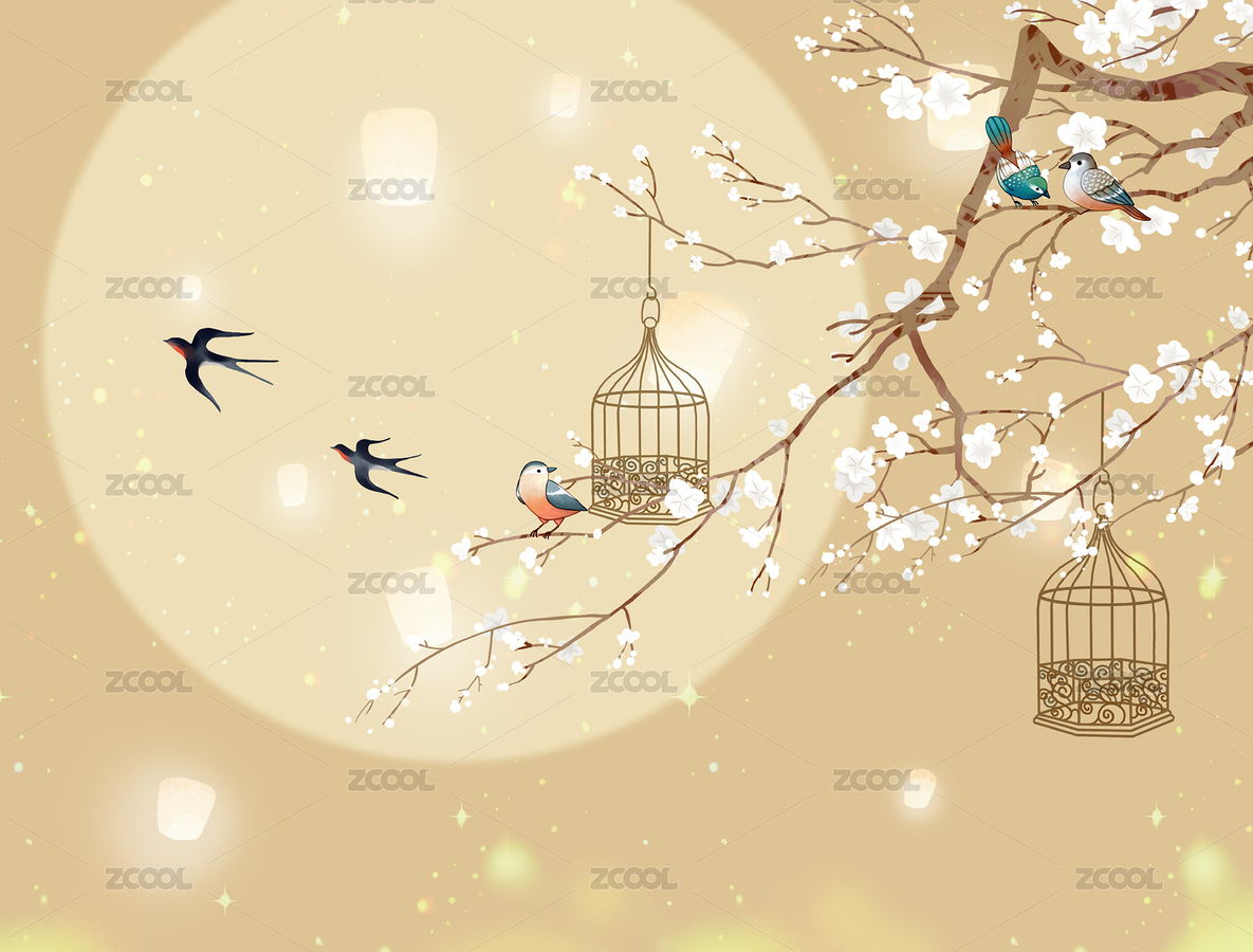 月下雪梅圖中國(guó)工筆花鳥背景（主預(yù)覽-6968821） - 未分類 - 站酷設(shè)計(jì)師哈皮黑兒原創(chuàng)素材 - 站酷ZCOOL