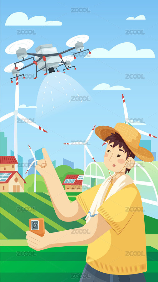 手機(jī)操作無人機(jī)農(nóng)田作業(yè)（主預(yù)覽-1010967） - 未分類 - 站酷設(shè)計(jì)師歪蹄原創(chuàng)素材 - 站酷ZCOOL