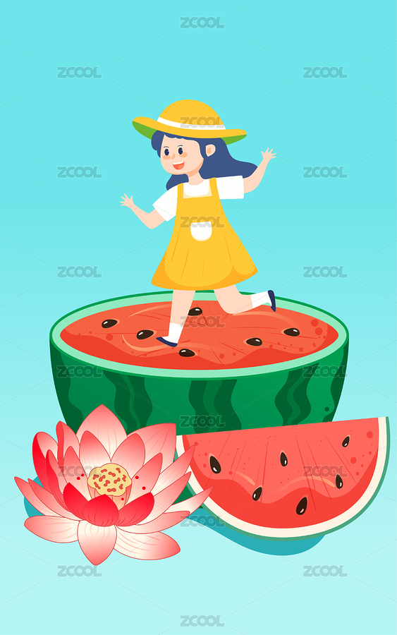 立夏節(jié)氣池塘解暑人物插畫夏天西瓜美食海報(bào)（主預(yù)覽-8833653） - 未分類 - 站酷設(shè)計(jì)師熊伍_原創(chuàng)素材 - 站酷ZCOOL