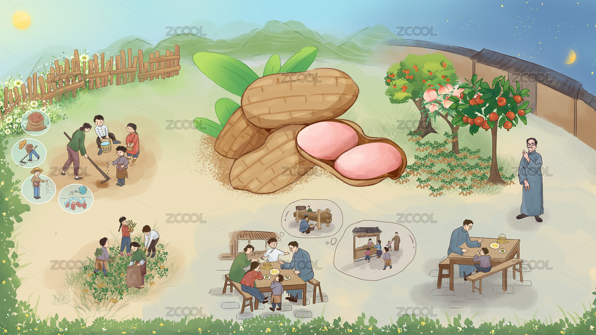 小學(xué)語文課文落花生手繪插畫（主預(yù)覽-9021956） - 未分類 - 站酷設(shè)計(jì)師suzyhai原創(chuàng)素材 - 站酷ZCOOL