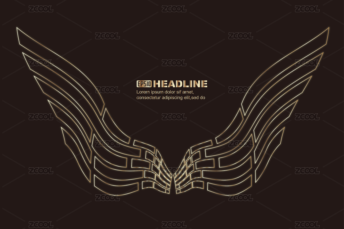 黑色背景上金色線條翅膀LOGO矢量圖形（主預覽-5216647） - 未分類 - 站酷設計師hqrloveq原創(chuàng)素材 - 站酷ZCOOL