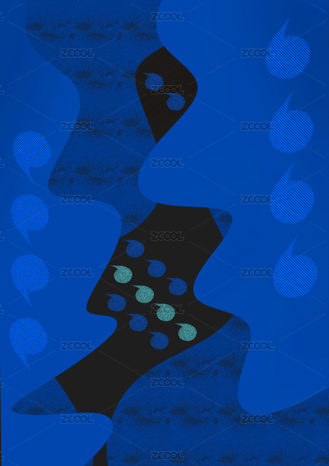 蓝色沉默的声音抽象艺术插画