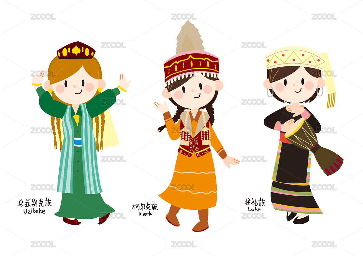 可愛(ài)矢量少數(shù)民族傳統(tǒng)服飾（主預(yù)覽-529121） - 未分類 - 站酷設(shè)計(jì)師設(shè)計(jì)狗先生原創(chuàng)素材 - 站酷ZCOOL