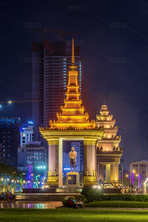 柬埔寨首都金边独立广场夜景（主预览-8889317） - 未分类 - 站酷设计师健忘的行摄世界原创素材 - 站酷ZCOOL