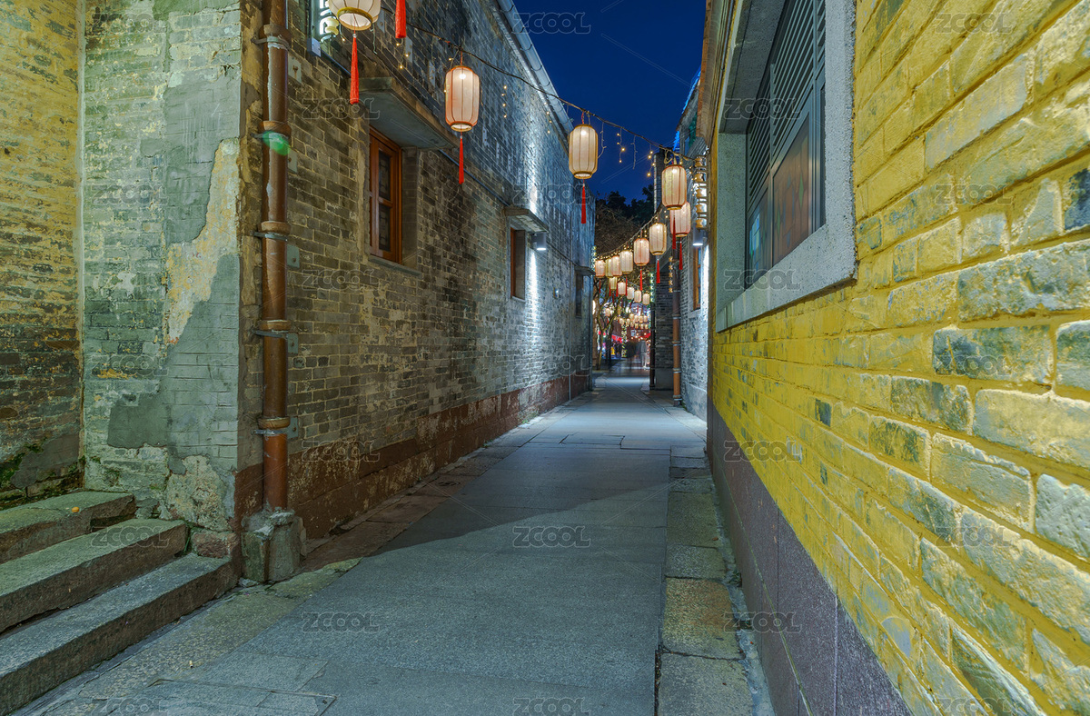 佛山嶺南天地中式傳統(tǒng)古鎮(zhèn)古巷街區(qū)夜景（主預(yù)覽-9044122） - 未分類 - 站酷設(shè)計(jì)師HQC的視界觀原創(chuàng)素材 - 站酷ZCOOL