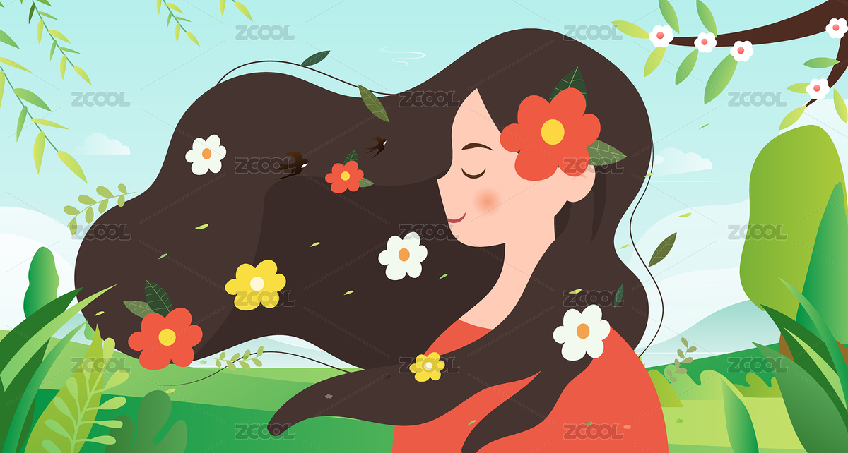 春天清新女神女生節(jié)的插畫（主預(yù)覽-1827839） - 未分類 - 站酷設(shè)計師Anniebugu原創(chuàng)素材 - 站酷ZCOOL