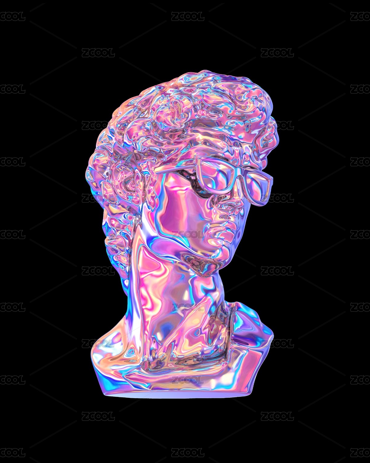 3D渲染的酸性风大卫雕塑