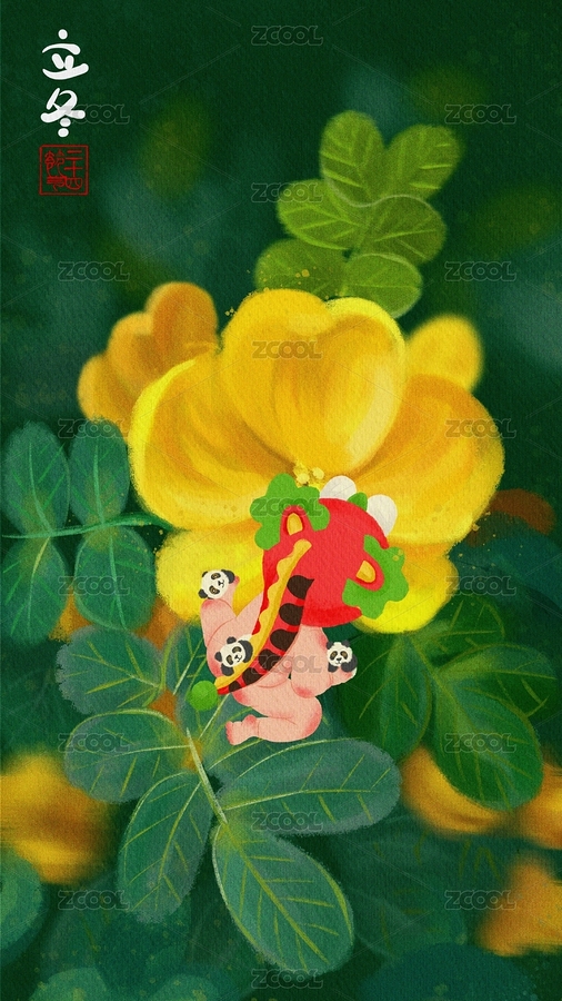 立冬-虎頭帽娃娃趴在黃槐決明上（主預(yù)覽-9033639） - 未分類 - 站酷設(shè)計(jì)師墨小多原創(chuàng)素材 - 站酷ZCOOL